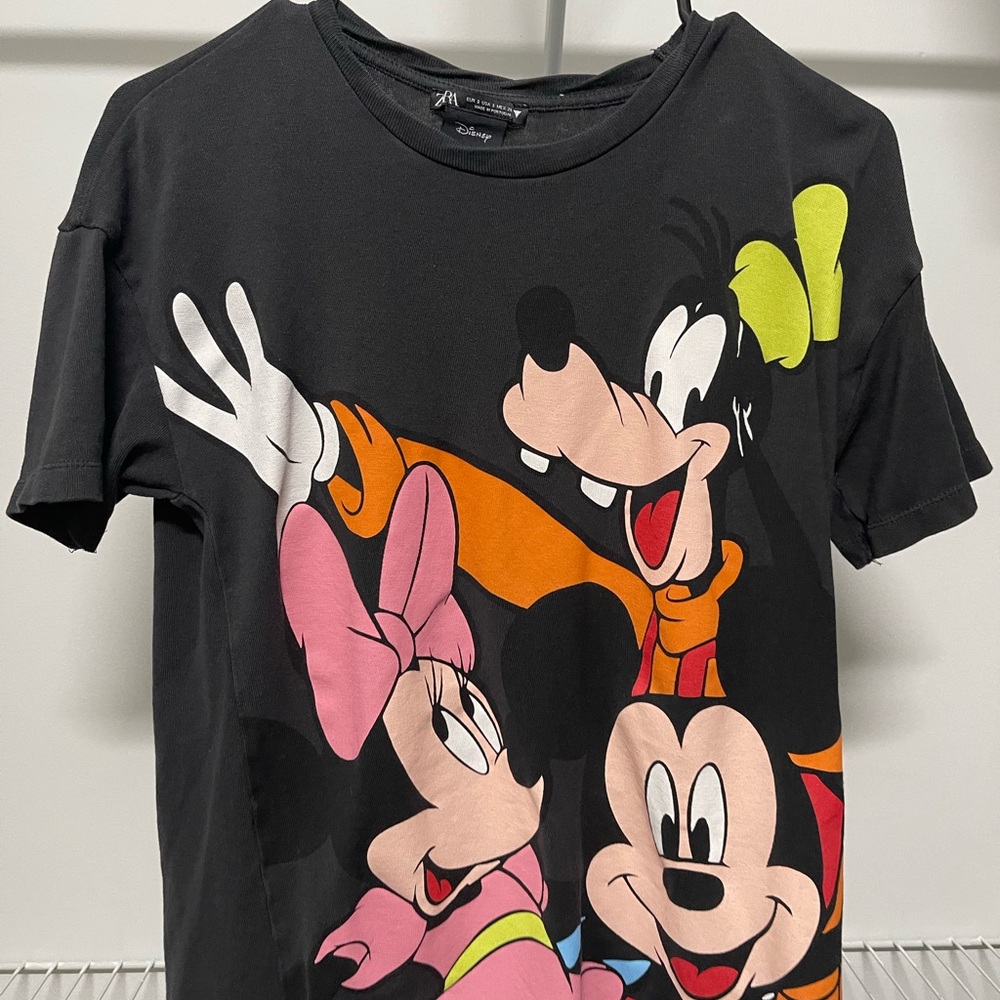 Disney Black Short Sleeve Tee with Vibrant Character Prints